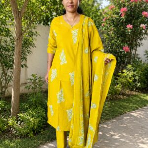 Women's Mustard Yellow Floral Printed Kurta Set with Dupatta