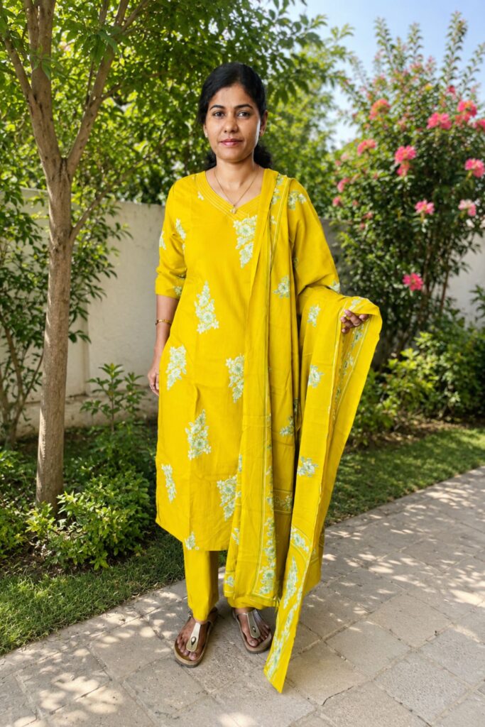 Women's Mustard Yellow Floral Printed Kurta Set with Dupatta