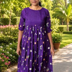 Women's Purple Floral Printed Anarkali Kurta Dress