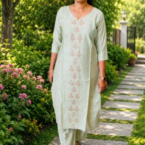 Women's Sage Green Embroidered Straight Kurta with Pants