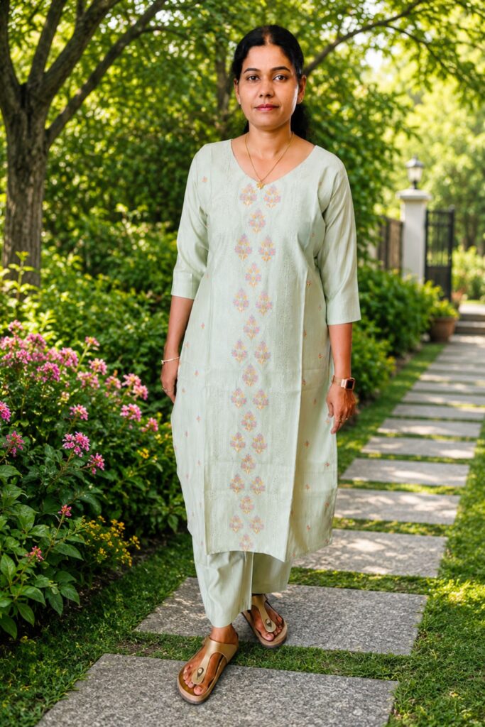 Women's Sage Green Embroidered Straight Kurta with Pants